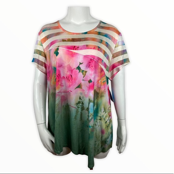 NWT Dawn Davis Art & Soul top w stripes/floral - Picture 1 of 8